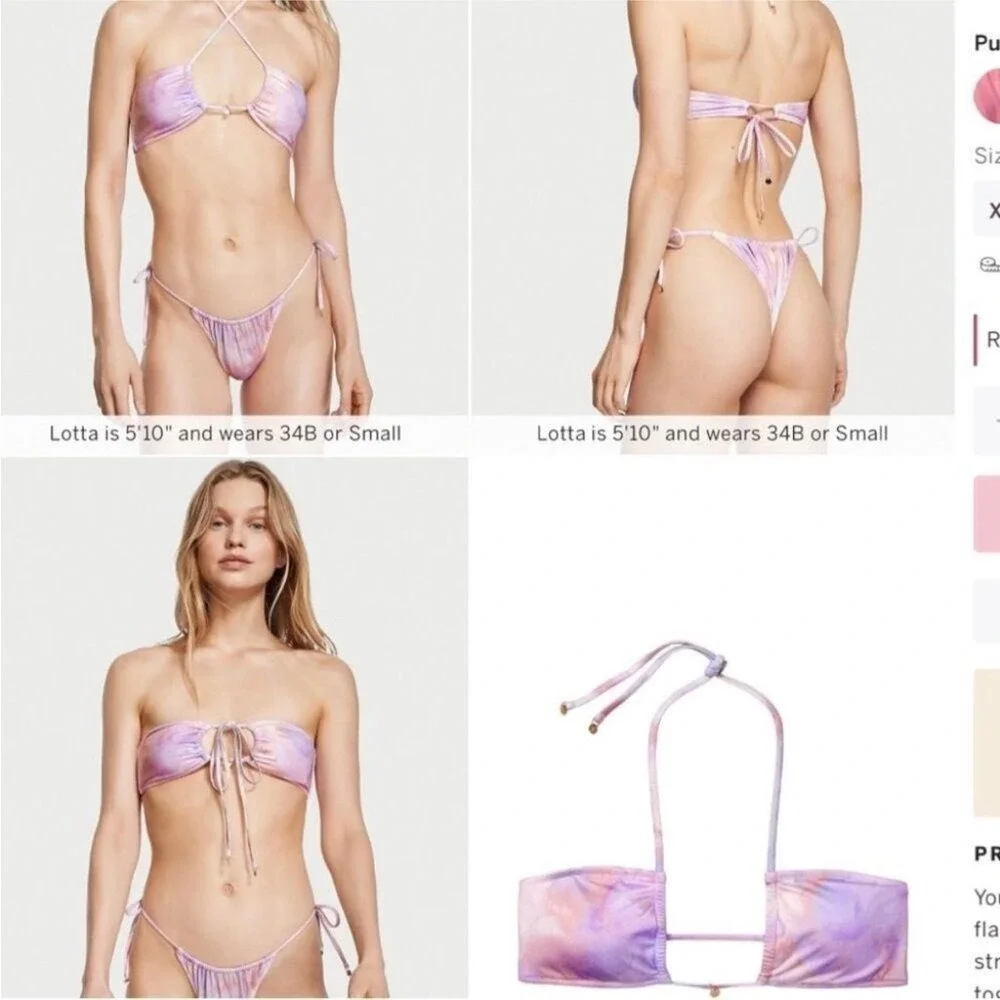 Victoria's Secret The Wave Bikini Set Purple Tie Dye Halter Top Crinkle Bottom M